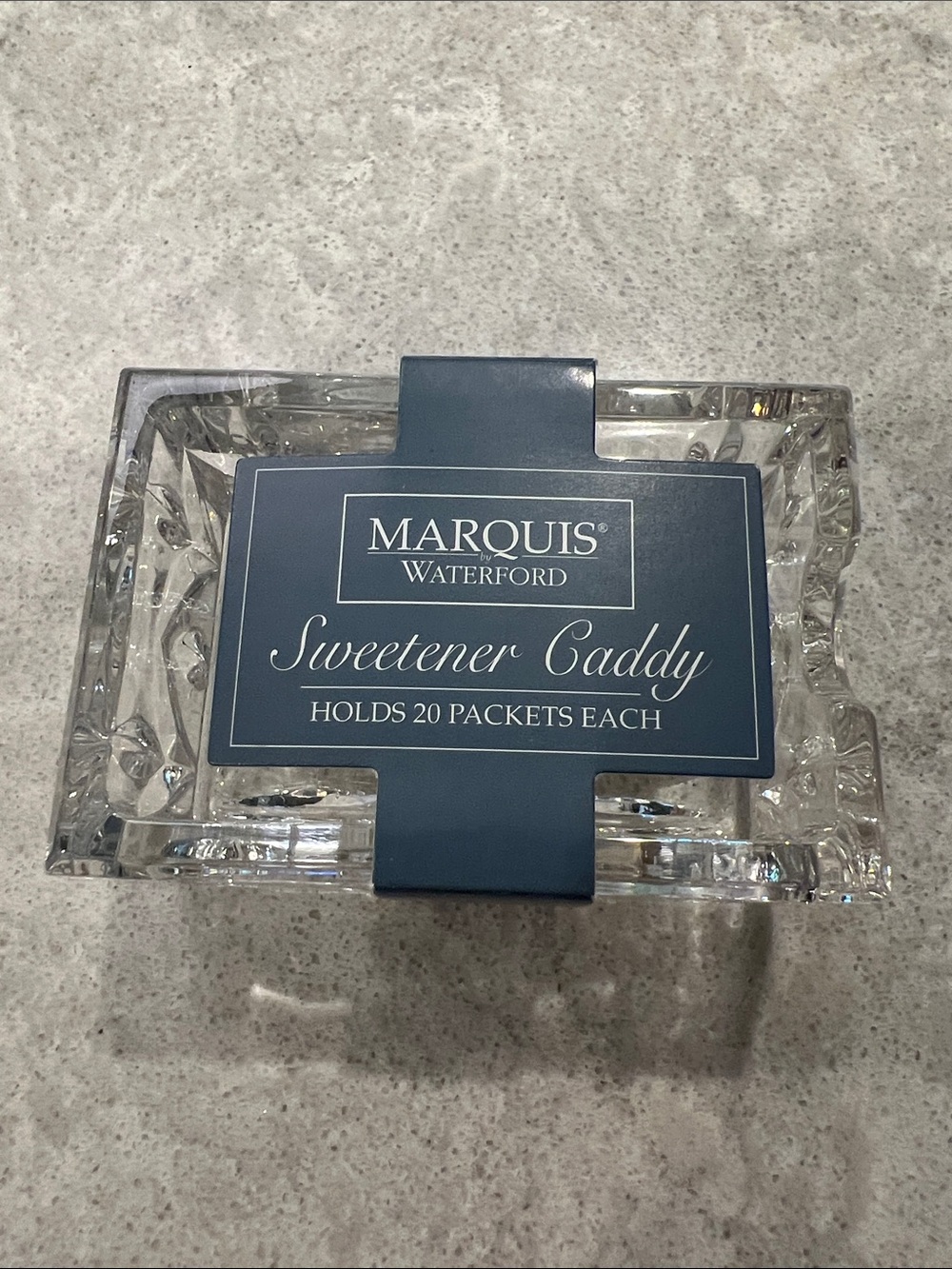Waterford Clear Crystal Sweetener Caddy with Blue Label